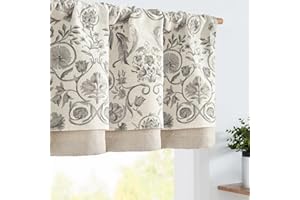 jinchan Linen Valance Kitchen Curtain for Windows Double Layer 16 Inch for Living Room Bedroom Bathroom Window Treatment Blackout Vintage Rustic Farmhouse Cottagecore Rod Pocket 1 Panel Grey on Beige