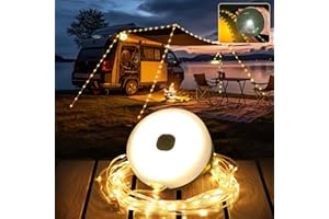 YUNJAYI Retractable Camping String Lights, 33FT 3000mAh Rechargeable 4 in 1 Camp Lights String with 9 Lighting Modes, Outdoor