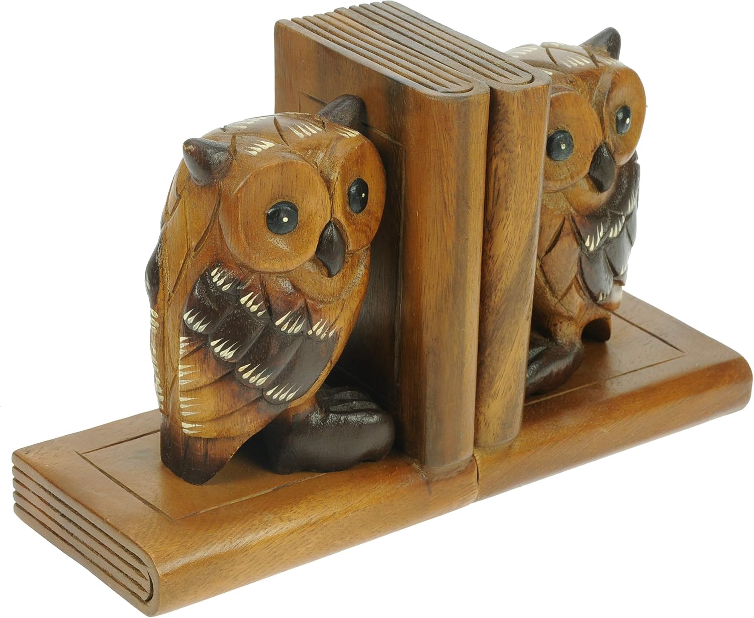 Namesakes® Wooden Owl Bookends Carving, Handmade from wood, Unique & Quirky Owls Hand Carved, Includes anti slip pads - Image 3
