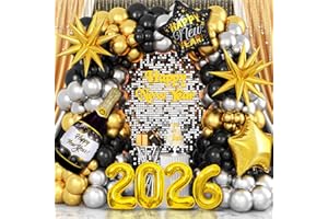JINNYWOO Happy New Years Eve Balloon Arch Kit,Black and Gold Silver Balloons Garland with Large Bottle 2026 Number and Star Foil Balloons for New Years Eve Nye Birthday Party Decorations
