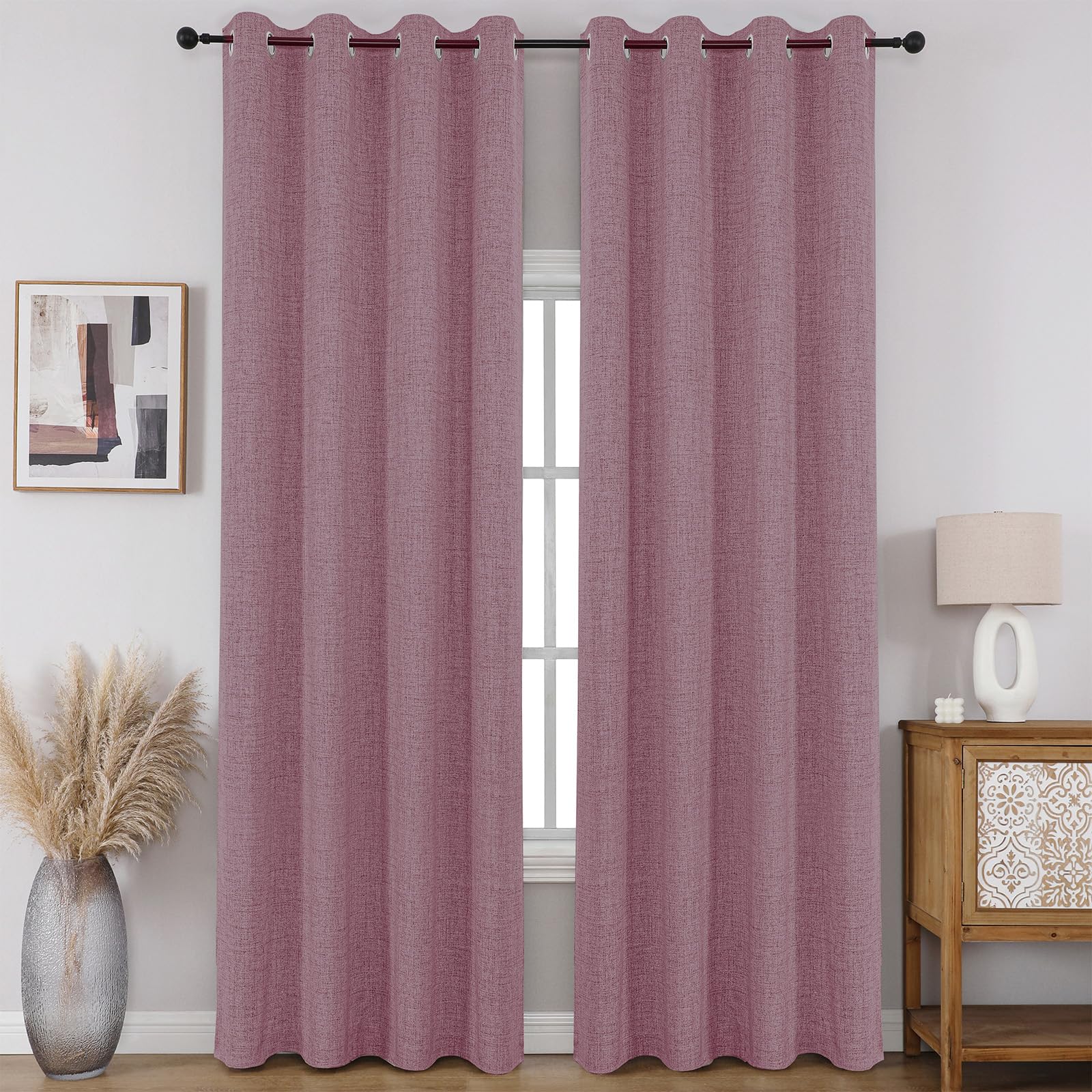 CUCRAF 100% Blackout Window Curtains 96 inches Long 2 Panels Set, Faux Linen Look Thermal Insulated Grommet Drapes, Room Darkening Curtain for Bedroom Living Room(W52 x L96 Inch, Pink) Image CUCRAF 100% Blackout Window Curtains 96 inches Long 2 Panels Set, Faux Linen Look Thermal Insulated Grommet Drapes, Room Darkening Curtain for Bedroom Living Room(W52 x L96 Inch, Pink) Image