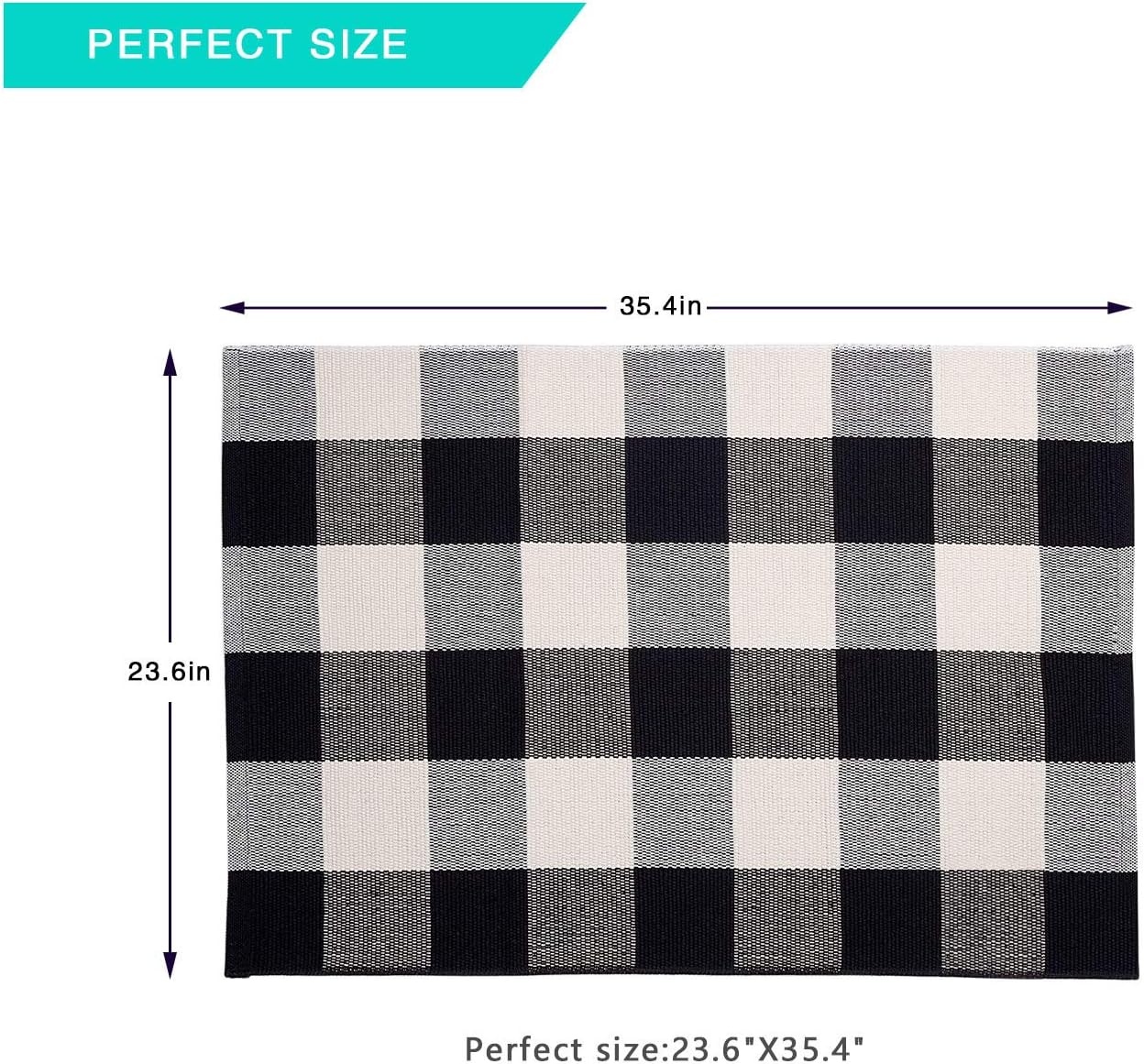 Buffalo Check Rug Black and White Plaid Rugs 23.6 x 35.4 Inch Cotton Hand-Woven Indoor or Outdoor Rugs for Layered Door Mats Washable Carpet for Front Porch/Kitchen/Farmhouse/Entryway: Kitchen & Dining