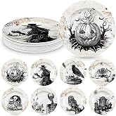 LOYIM 8 Pcs Halloween Dinnerware Set Halloween Plates Serving Dishes, Retro | 8 Inch Vintage Reusable, Gothic Dinnerware Set, Salad Dessert Plates for Indoor and Outdoor Use Kitchenware Gift