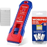 WORKPRO Retractable Razor Blade Scraper with 56 Blades | Sharp Blades, Retractable Safety Design, Built-In Storage, Quick Rep