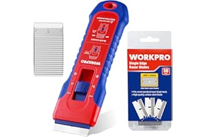 WORKPRO - Retractable Razor Blade Scraper with 56 Blades, Built-in Storage Cleaning Scraper Tool for Paint Stickers, Ceramic 