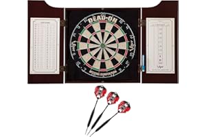 Viper Hudson All-in-One Dart Center: Classic Solid Wood Cabinet & Official Sisal/Bristle Dartboard Bundle with Steel-Tip Dart Set, Dry Erase Scoreboard & Out-Chart, Mahogany Finish