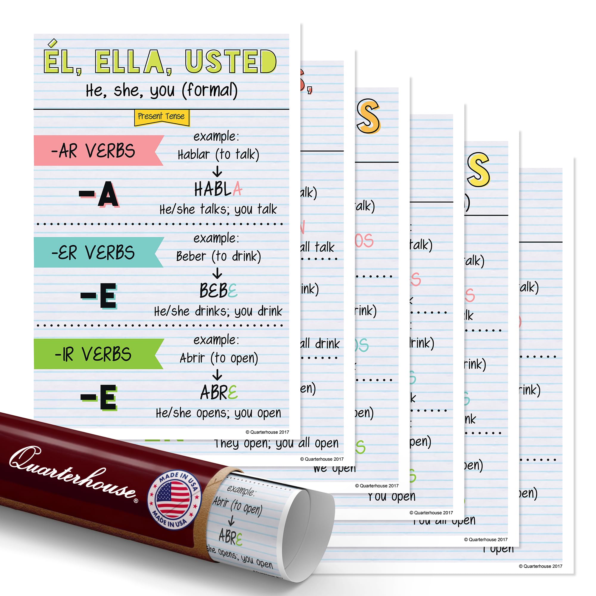 Quarterhouse Spanish Verb Conjugation Classroom Variety Posters (Set of 6) 12 x 18 inches