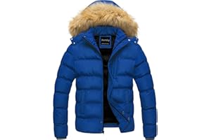 Pursky Men's Puffer Jacket Waterproof Winter Bubble Coats Ski Parka Fur Hooded