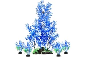 Vtapliea 5 Pack Aquarium Plants, Blue Fish Tank Plants Plastic Tree Decoration Decorations for Aquariums