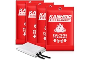 Emergency Fire Blanket for Home Kitchen - KANHIRO Fiberglass Fire Suppression Blanket Great for School, Fireplace, Grill, Car, Office, Warehouse (4 Pack, 39 in X 39 in)