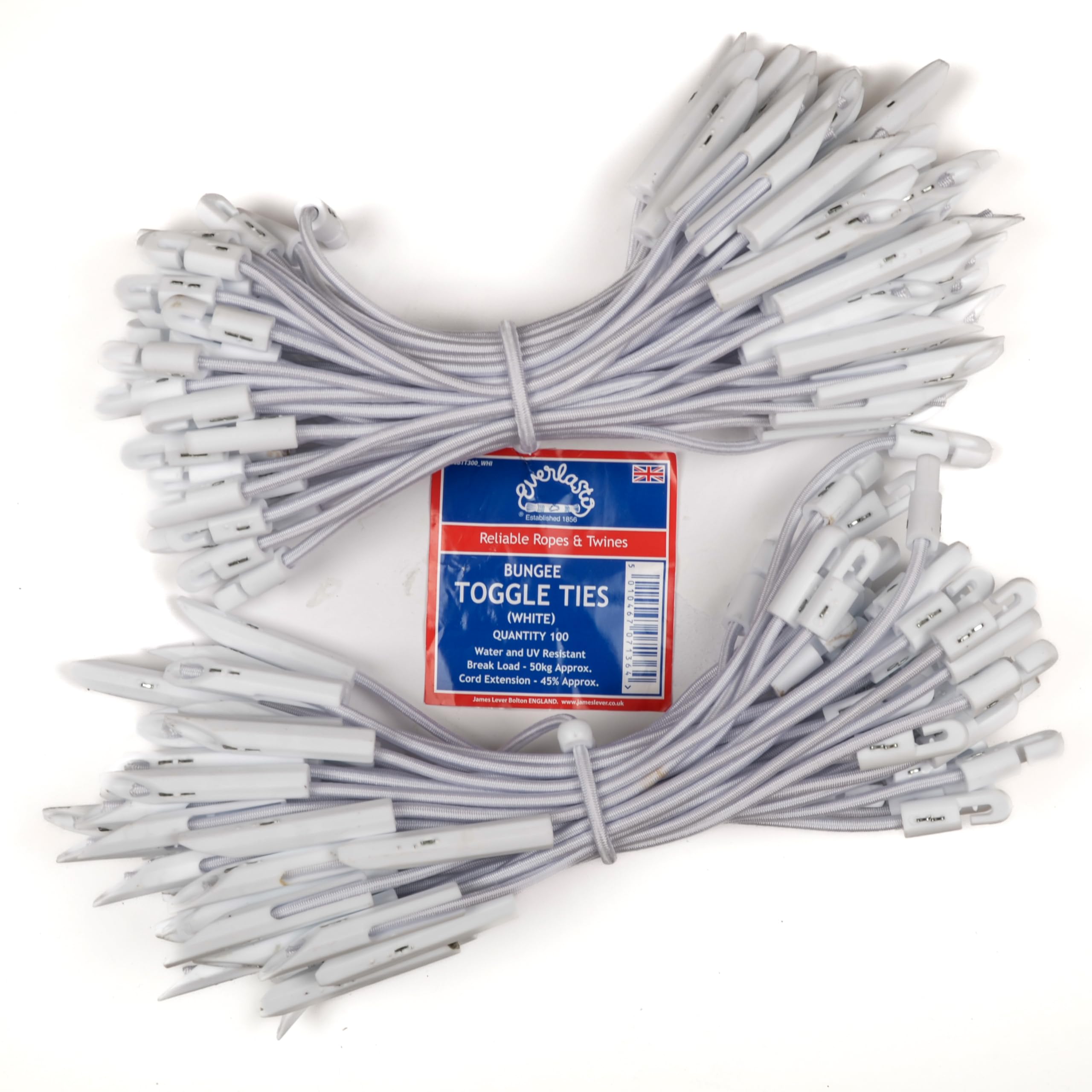 Everlasto Elastic Bungee Toggle Ties for scaffolding Sheets and Tarpaulins - White 300mm (100)