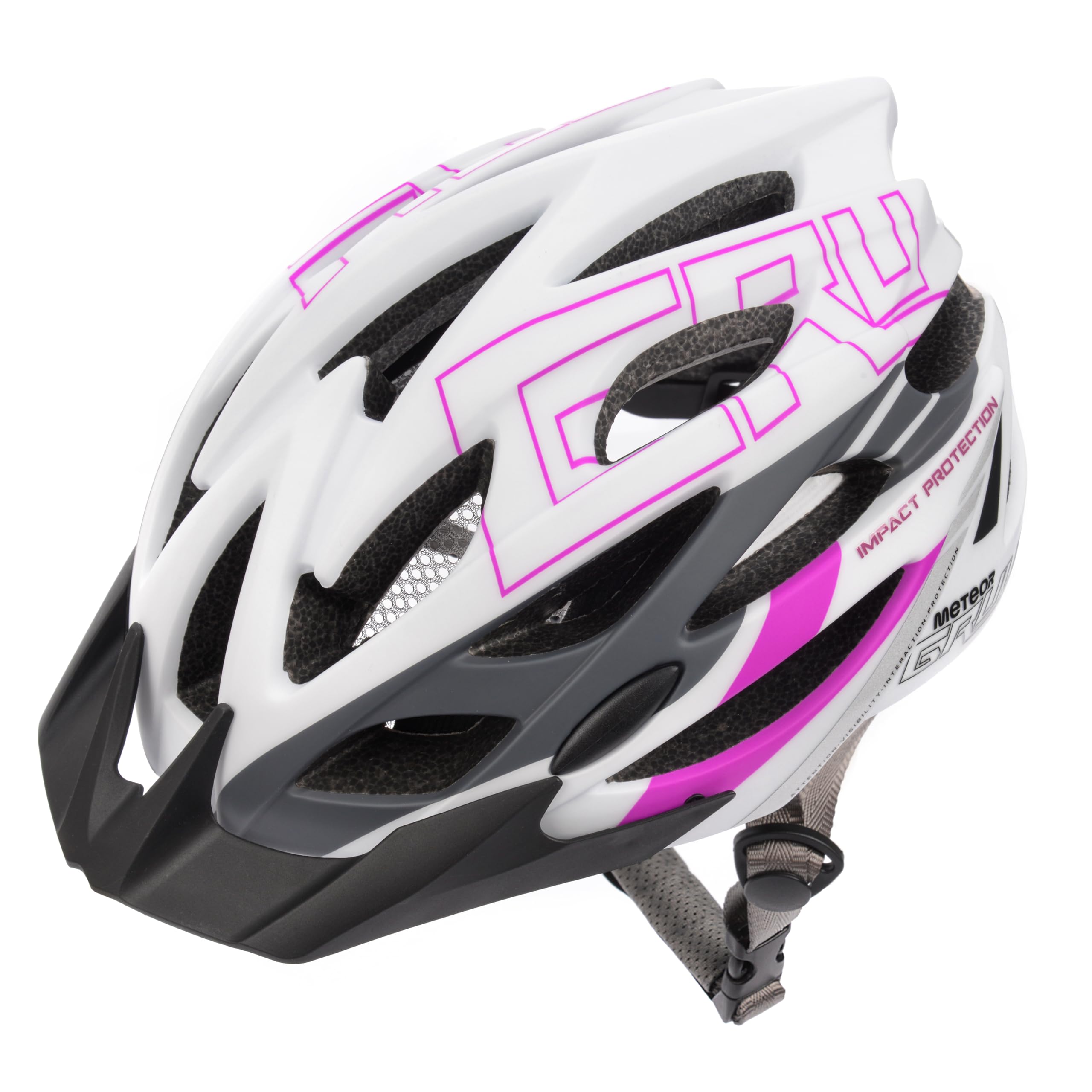 Meteor GRUVER Cycle Helmet – Lightweight Adjustable Helmet for Men, Women, Kids – MTB, Bike, Skateboard, Scooter & Hoverboard – Detachable Visor - S (52-56 cm, 20.4-22 inch) - White/Grey/Eggplant