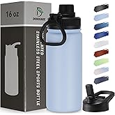 DOMICARE 16 oz Kids Water Bottle for School Stainless Steel Double Wall Vacuum Insulated Water Bottle with Straw lids & Spout Lid, Leakproof BPA Free (Light Blue,1)