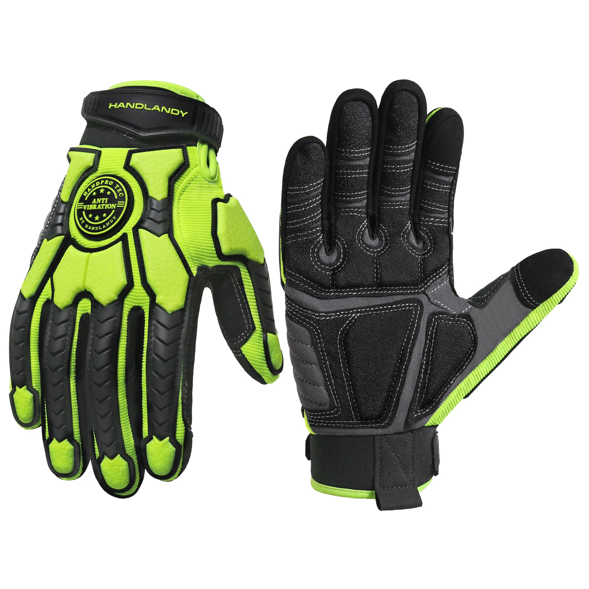 HANDLANDY Anti Vibration Gloves Men Impact Resistant Work Gloves, Padded Palm Grip Heavy Duty Working Gloves (Hi-vis Green, L) — image 1