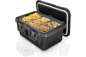 FOHERE Insulated Cooler, 36QT LLDPE Top Loading Insulated Food Pan Carrier, w/3 Food Grade Pans, Locking Buckles, Side Handle, Stackable, Catering Food Warmer for Camping, Buffet, Party, Canteen 1PCS/2PCS