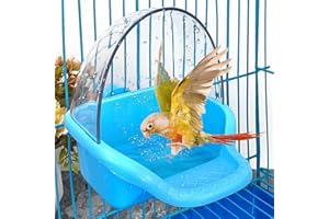Nobgum Bird Bath Box Hanging Birdbath Toy Parakeet Caged Bathing Tubs Parrot Bath Tub Water Shower Food Feeder Holder Tray Bird Bath for Cage Accessory Small Birds Parrots Cockatiel Budgies