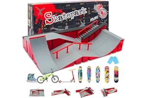 BCY HOHIPI Finger Skateboard Park Kits (9 in 1),Finger Skateboard Ramp Set with 5 Fingerboards, Finger Scooter,Finger Bike,Finger Skateshoes and Finger Pants,Skateboard Toys Christmas Birthday Gift for Kids