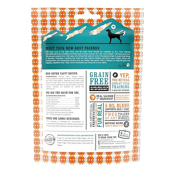 I AND LOVE AND YOU SUPER SMARTY HEARTIES – SALMON – GRAIN FREE, DHA FOR BRAIN AND EYE SUPPORT, TRAINING TREAT, FILLER FREE, 5OZ