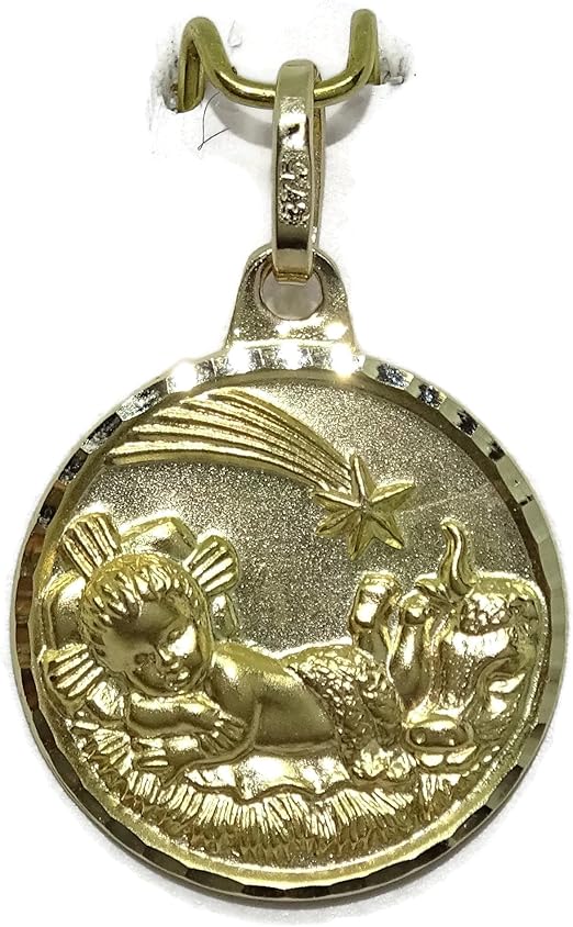 Baby Jesus Medallion Pendant 18K Yellow Gold Never say