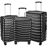 WireHot Lightweight Luggage with Spinner Wheels & YKK Zipper, Hard Shell 3-Piece Suitcase ABS+PC Hardside Luggage Set with TSA Lock for Men Travel, Black (20+24+28 inch)