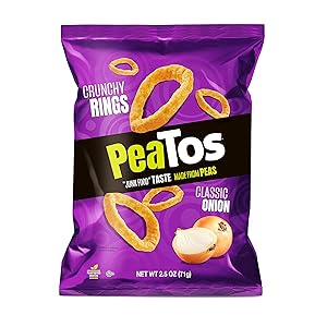 PeaTos Crunchy Rings Snacks, Classic Onion, 2.5 Ounce (4 Count), Junk Food Taste, Made from Peas, 4g Protein and 3g Fiber, Pea Plant Protein Snack, Junk Food, Flavor First