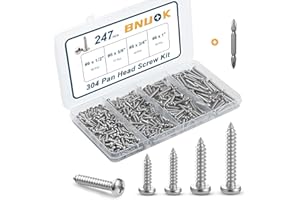 BNUOK 247Pcs Pan Head Wood Screws Assortment Kit, #6#8 Stainless Steel 304 Self Tapping Screws Set, Phillips Drive, Sheet Metal Screws