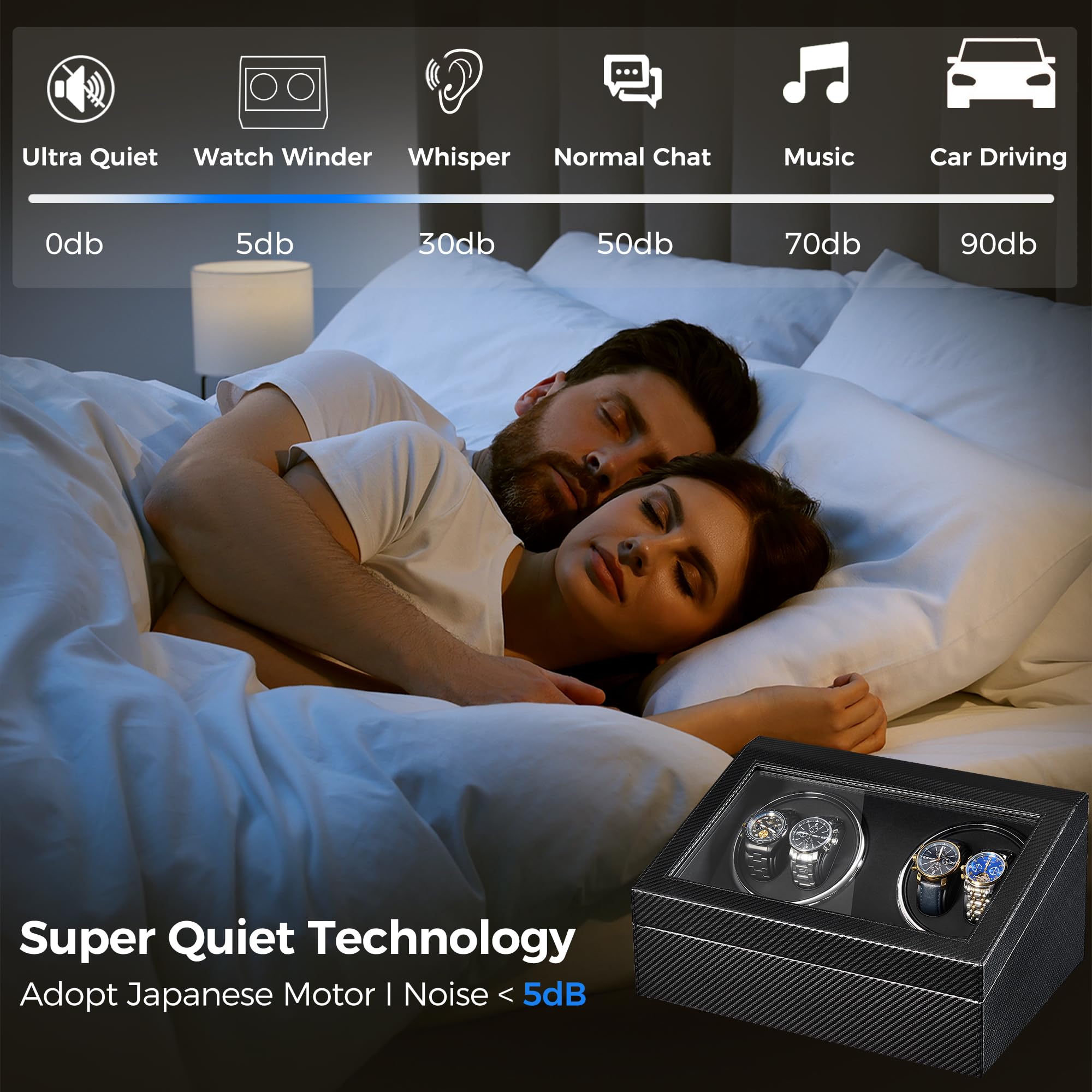 ANWBROAD ANWBROAD Watch Winders for Automatic Watches, Automatic Watch Winder with 4 Watch Rotator and 6 Extra Storages, 4 Watch Winder with Japanese Quiet Motor, Carbon Fiber Watch Winder,UJWW012C