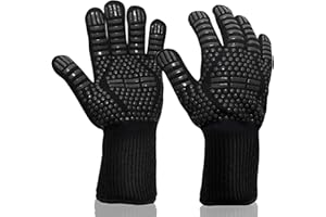 SIERRA OAK VENTURES Extreme Heat Resistance BBQ Gloves, Oven Mitts, Non-Slip, Food Grade, for Grilling, BBQ, Baking or Firepit. (Black)