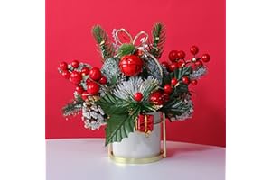 Funecy Artificial Christmas Flowers with Christmas Packing The Cylinder vase Greeting Card Gift Bag has Been Included Can be Placed Directly 8 inch Hight(Christmas Package)