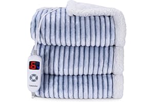 Yokimisu Electric Throw Blanket, Super Cozy Line Flannel & Sherpa Heated Throw with 6 Heating Levels & 1-4 Hours Auto Off, Fast Heating & Overheat Protection, 50x60 Inch, Blue