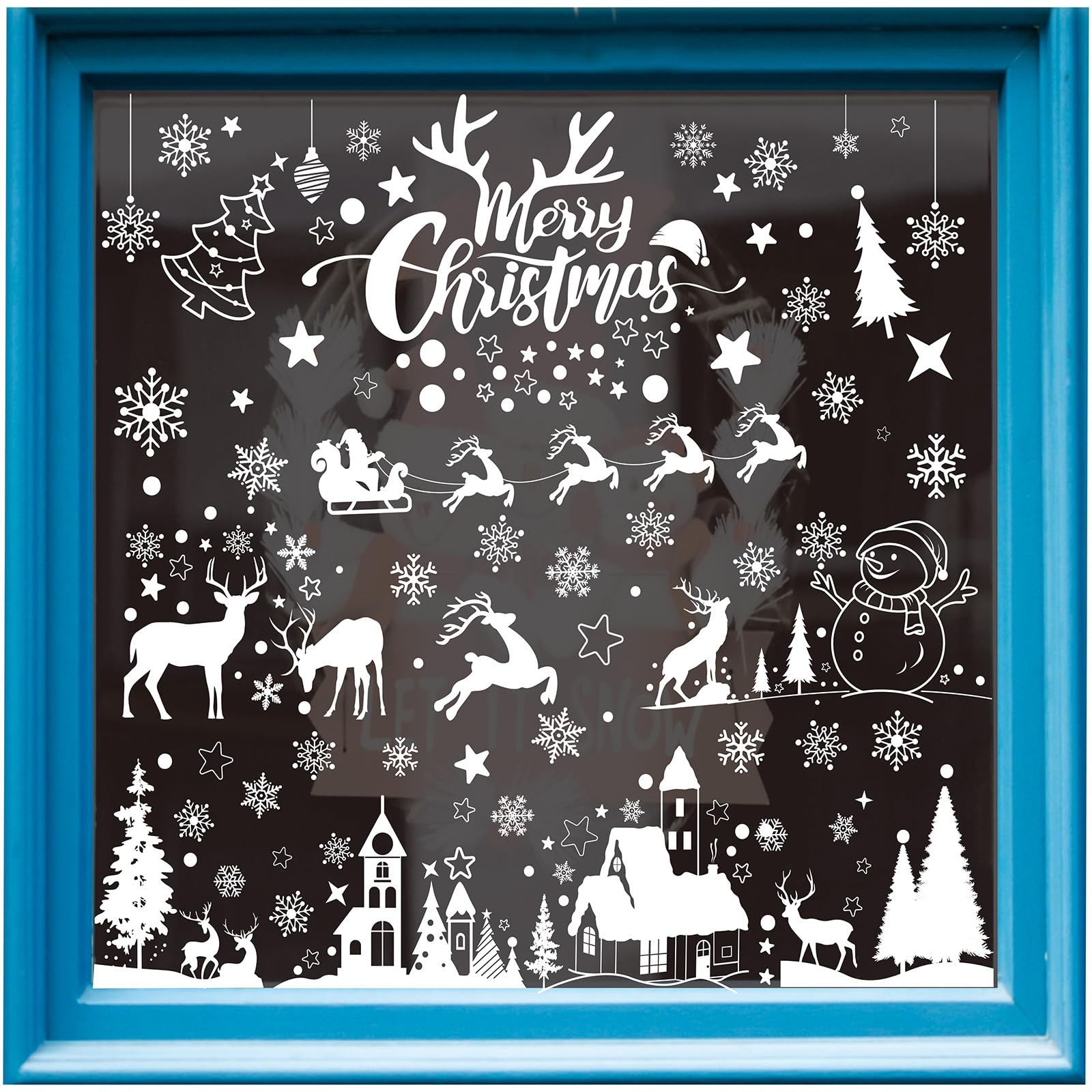 148Pcs Static PVC Stickers Christmas Tree Reindeer Decals Reusable Double Sided PVC Static Xmas Window Clings Used for Christmas Decoration White Christmas Window Sticker