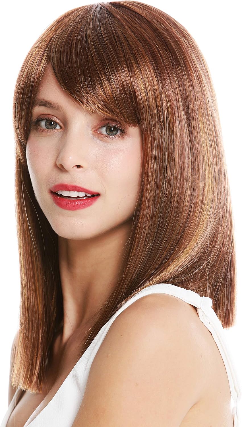 WIG ME UP - VK-5-29H27C quality women's wig shoulder length sleek longe fringe parted dark copper blonde reddish blonde mix - Image 4