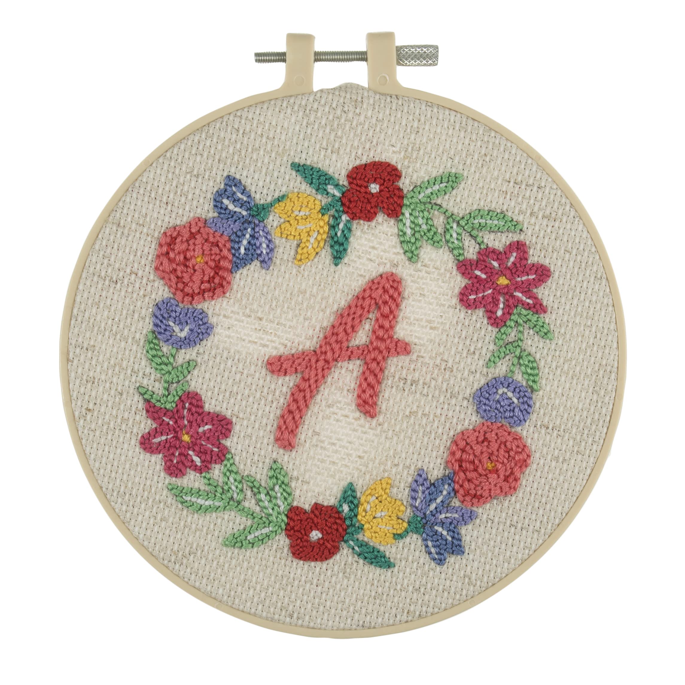 Trimits Embroidery Punch Needle Hoop Kits, 15.2cm 6”, Floral Monogram