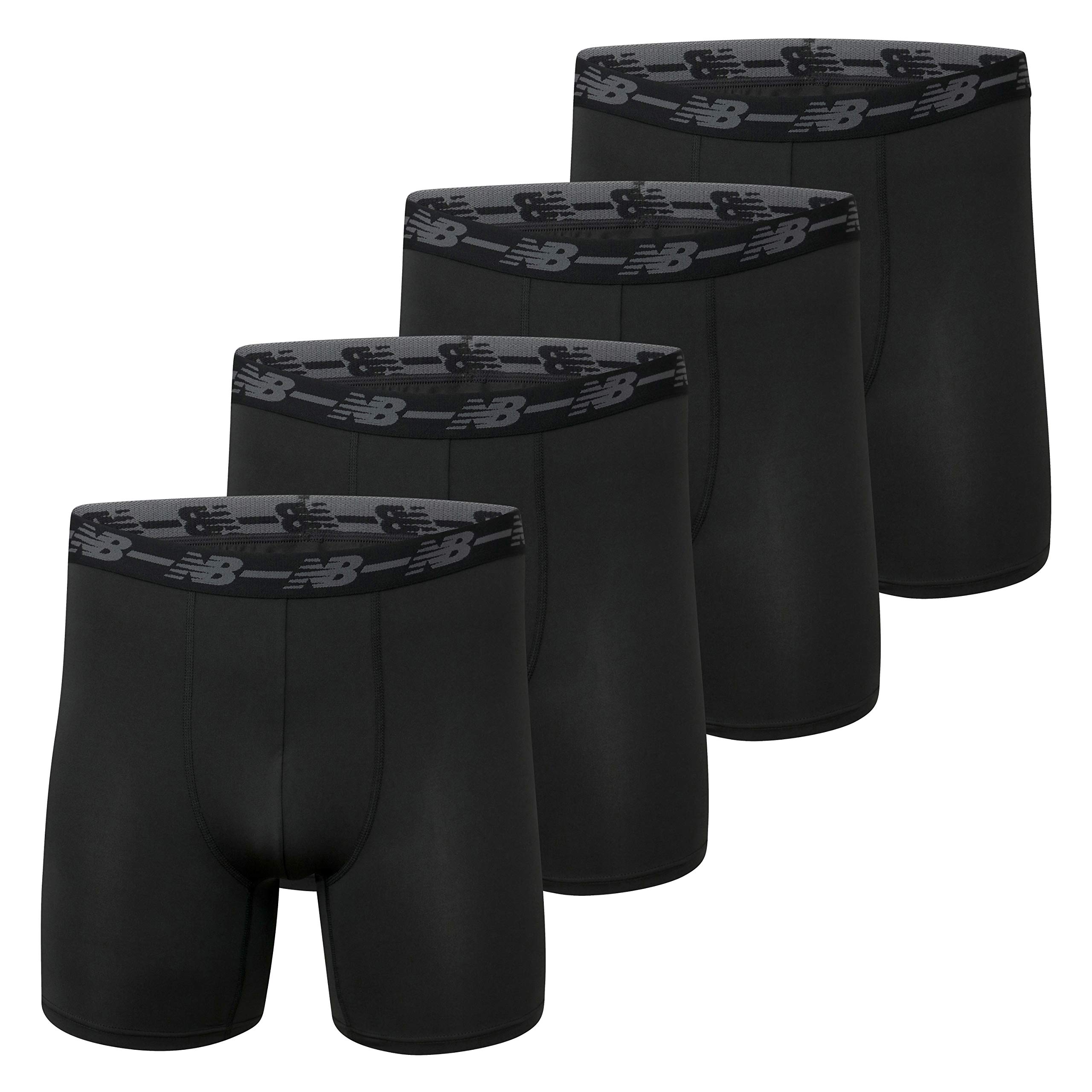 Photo 1 of New Balance Men's 5" Performance No Fly Boxer Brief (4 Pack), Black/Black/Black/Black, Medium