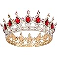 COCIDE Gold Crown for Women Red Crystal Wedding Tiara and Crowns for Girls Rhinestones Queen Headband Princess Gem Hair Accessories for Big Kids Party Bridal Birthday Prom Costume Cosplay