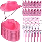 Xtinmee 48 Pcs Kids Cowboy Party Favor with Cowboy Hats Inflatable Stick Horses Bandanas Heart Glasses for Kid Costume(Pink)