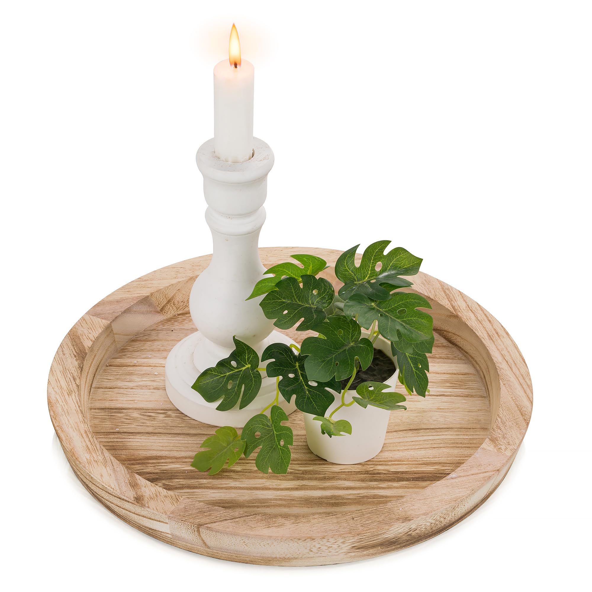 Hanobe Wooden Candle Holder Tray: Round Decorative Candle Plate Farmhouse Table Centerpiece Rustic Wood Tealight Pillar Trays for Christmas Wedding Halloween Home Decor, Light Burnt