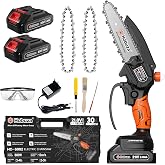 HOBUZA 6 Inch Brushless Mini Chainsaw, Lightweight One-Hand Saw for Pruning | 880W Brushless, Lightweight 1-Handed &amp; Women-Friendly, 2x2.0Ah Batteries 4-6H Runtime, Auto Oiler, Safety Lock for Tree Work