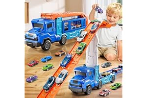 XINNOVEL Toddler Car Truck Toys for 3 4 5 6 7 8 Years Old Boys, Transporter Truck Toy Track Set with 12 Die-Cast Car Toys, Toy Gifts for 3 4 5 6 Year Old Boys Kids