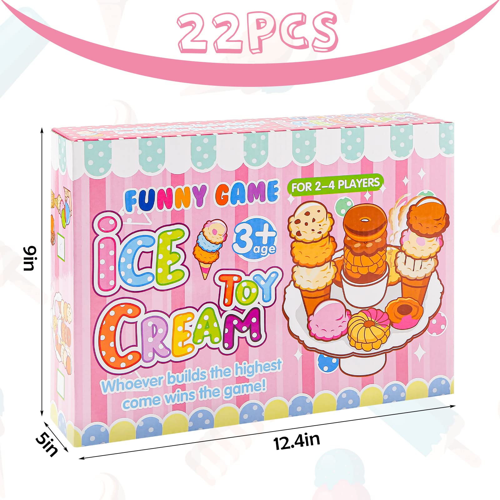 MCPINKY Pretend Play Food Set，Pretend Ice Cream Tower Balance Game Donuts Stacking Toy Play Kitchen Tea Set Educational Gifts for Boys Girls Kids