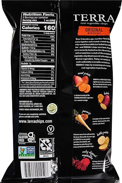TERRA VEGETABLE CHIPS, ORIGINAL VEGETABLE CHIPS WITH SEA SALT, 5 OZ