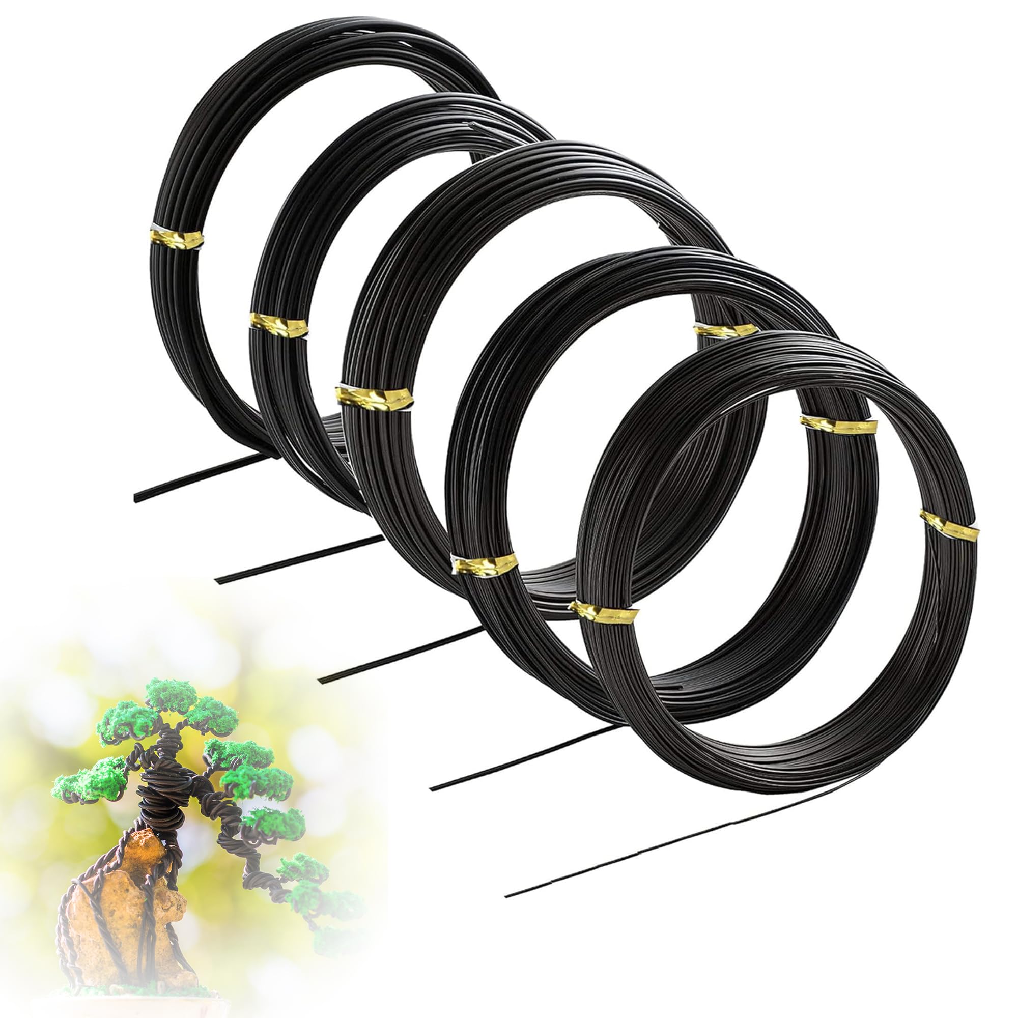 Bonsai Wire |Wire for Bonsai Trees 1mm-3mm (Aluminium set 5 Sizes,Total 50 Meters,Black)