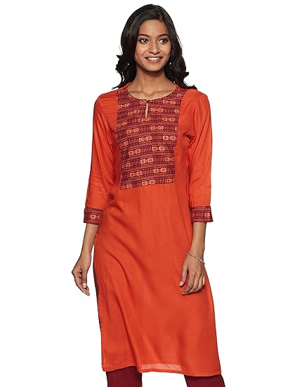 Women's cotton straight Kurta (SUCKSP20BRRUST CORAL_Rust Small)