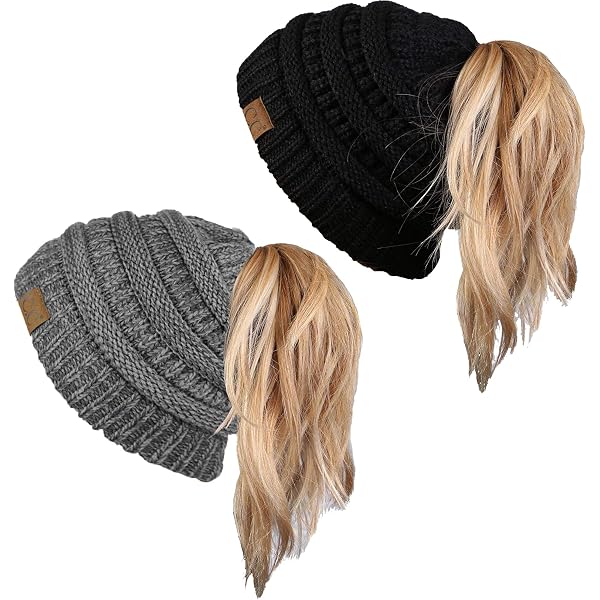 C.C Messy Bun Ponytail Visor Beanie Hat | Brim Hat For Women (Black) - View #6