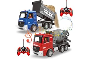 lausomile Kids-Play-Construction Dump-Mixer Truck Engineering-Vehicle - Remote Control Dump & Cement Mixer Truck Toy Set with Realistic Lights and Sounds Christmas Birthday Gifts for Boys Girls 3-12