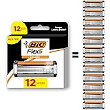 BIC Flex 5 Refillable Refill Razor Cartridges for Men, Long-Blade Razors for a Smooth and Comfortable Shave, 12 Refill Cartri