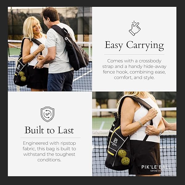 PIK’LE’BALL SPORTS PICKLEBALL SLING BAG – STYLISH, WATERPROOF, LIGHTWEIGHT, & SPACIOUS CROSSBODY SLING BAG FOR MEN AND WOMEN WITH PICKLEBALL PADDLES POCKET, BALL HOLDER, ADJUSTABLE STRAP – GREY