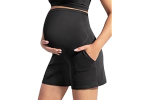 POSHDIVAH Creamluxe Maternity Shorts for Women with Pockets Pregnancy Biker Athletic Workout Yoga Short 6"