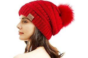 REDESS Women Winter Pom Pom Beanie Hat with Warm Fleece Lined