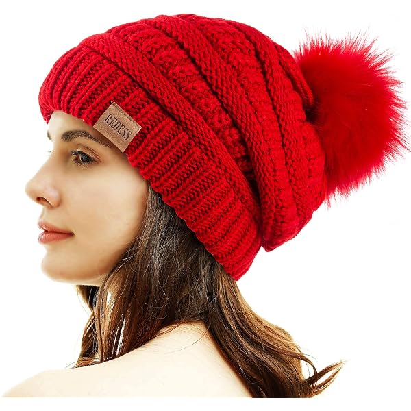 Women Winter Beanie Knitted Hat 2Pc Warm Set Faux Fur Pom  display picture 3
